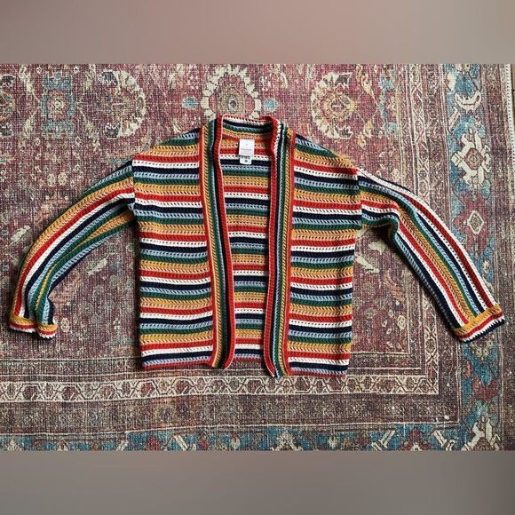 Girls medium Hanna Andersson cotton multi color crochet cardigan - Picture 1 of 9